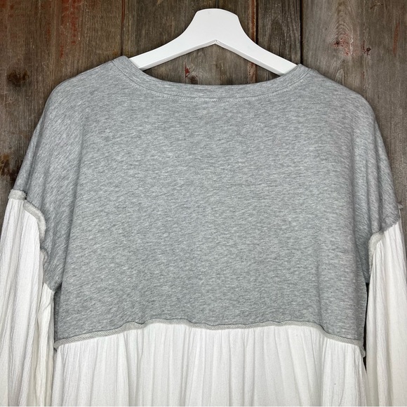 Fate Tiered French Terry and Gauze Boho Layered Tiered Top White and Grey Medium - Picture 6 of 11